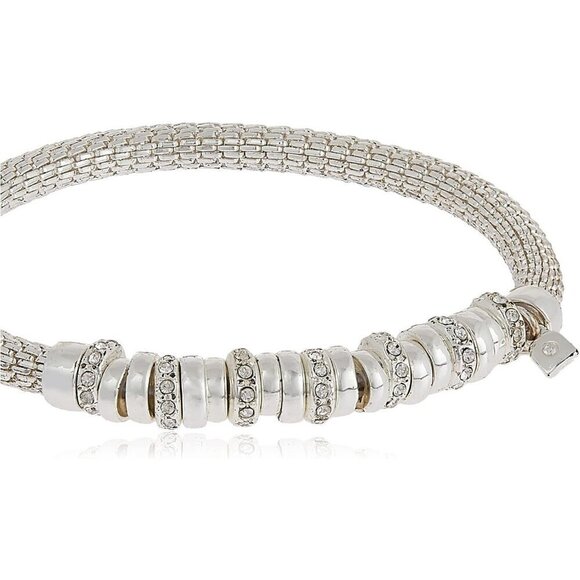 Nine West Women's Silvertone and Crystal Bracelet Rondel Stretch - Picture 2 of 4